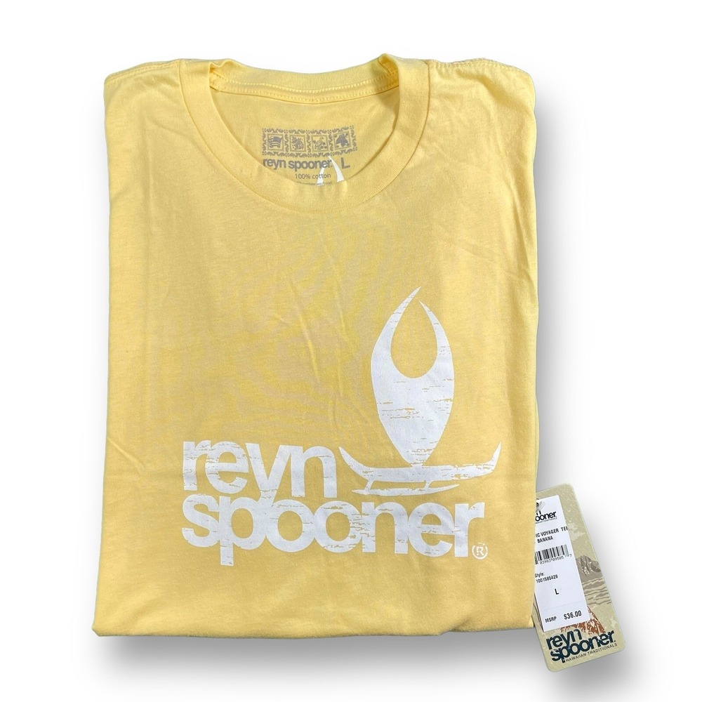 NWT Reyn Spooner Hawaii Pacific Voyager Graphic T-Shirt Banana Yellow Mens Large